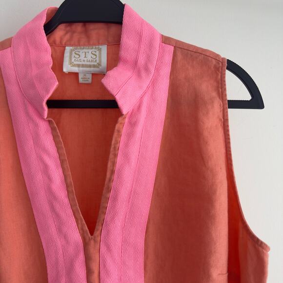 Sail To Sable Linen Dress XL Linen Classic Tunic Resort Coastal Coral Sleeveless - Picture 4 of 12